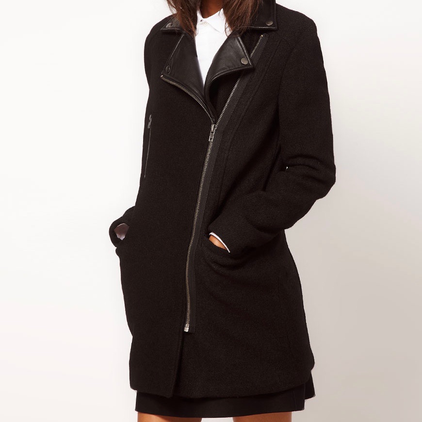 Asos Wool Biker Coat With Leather